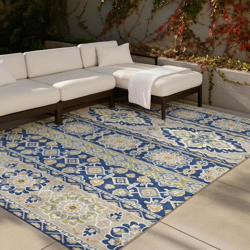 Machine Washable Indoor/Outdoor Chantille ACN2677 Tribal Rug, 3' x 5', Navy