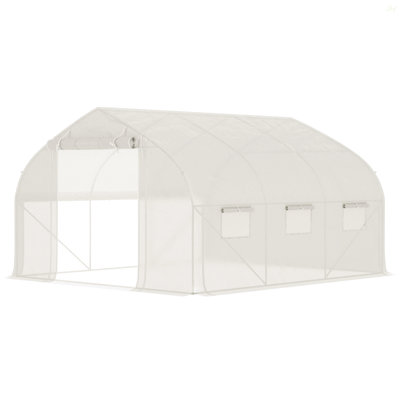 11.5' X 10' X 6.5' Walk-In Tunnel Greenhouse, Green House With Zippered Mesh Door, 7 Mesh Windows & Roll-Up Sidewalls, Upgraded Gardening Plant Hot House With Galvanized Steel Hoops, White