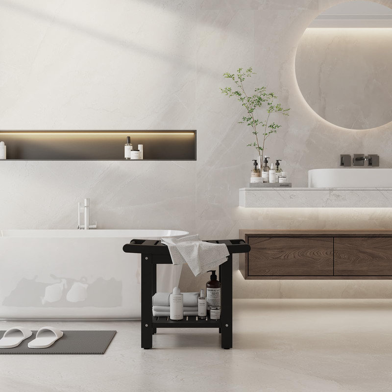 Banc de douche avec tabouret de douche résistant à l'humidité et à la moisissure, capacité de 350 lb, conception antidérapante, noir