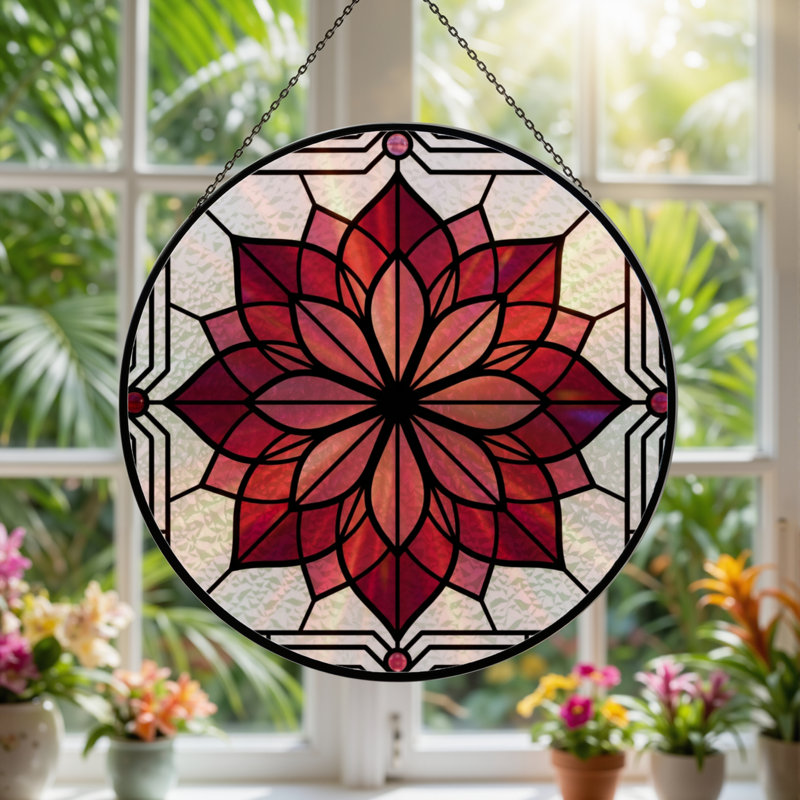 Panneau de vitrail à motif floral H 12 po, H 12 po x l 12 po