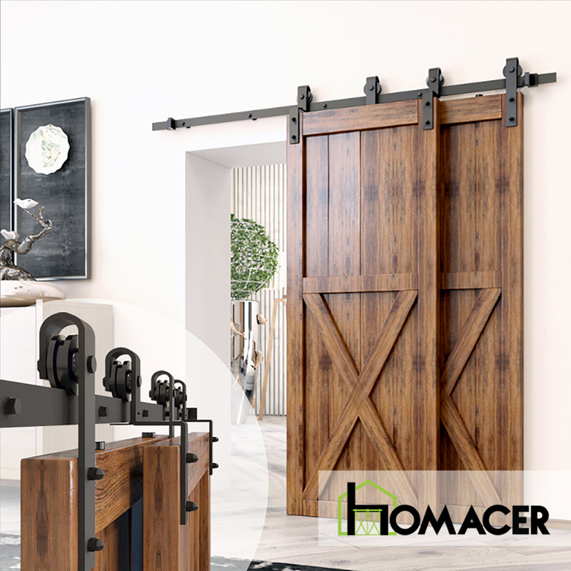 Black Rustic Classic Design Single Track Bypass Two Door Hardware Kit( Door Not Included), 120"