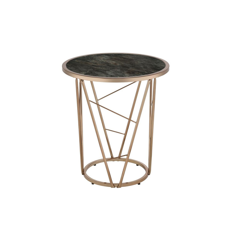 Table de bout ronde moderne avec plateau en verre trempé et base en métal champagne