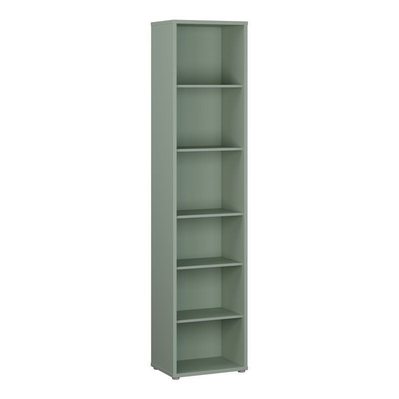 Modern minimalistic shelf unit with 6 open shelves, bookshelf, engineered wood, 49.8 cm W x 214.3 cm H x 34.9 cm D, Green