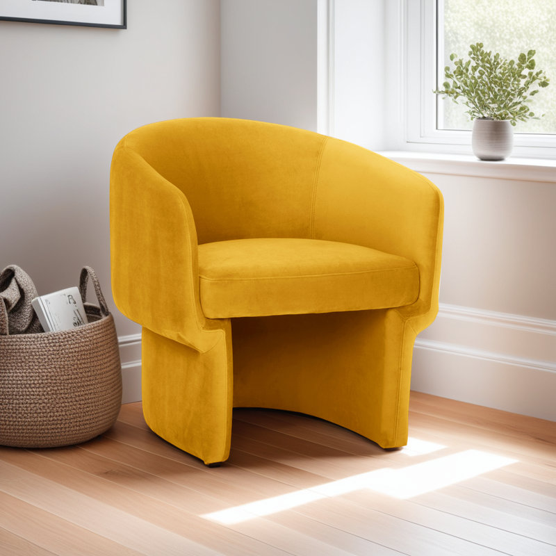 Fauteuil demi-tonneau en velours 27,5 po Atkins, Velours moutarde