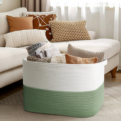 Extra Large Clothes Storage Basket, 62L Cotton Rope Laundry Basket with Handles – Foldable Storage Bin for Blankets, Pillows and Toys