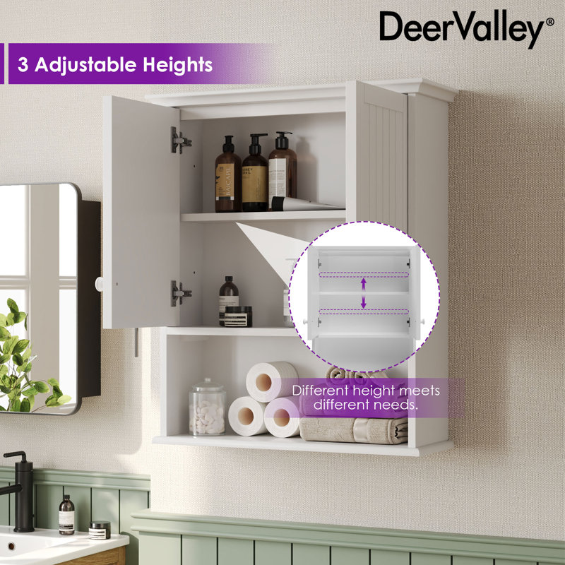 DeerValley Two-door Bathroom Cabinet, Wooden Wall Mounted Medicine Cabinet for Bathroom, White