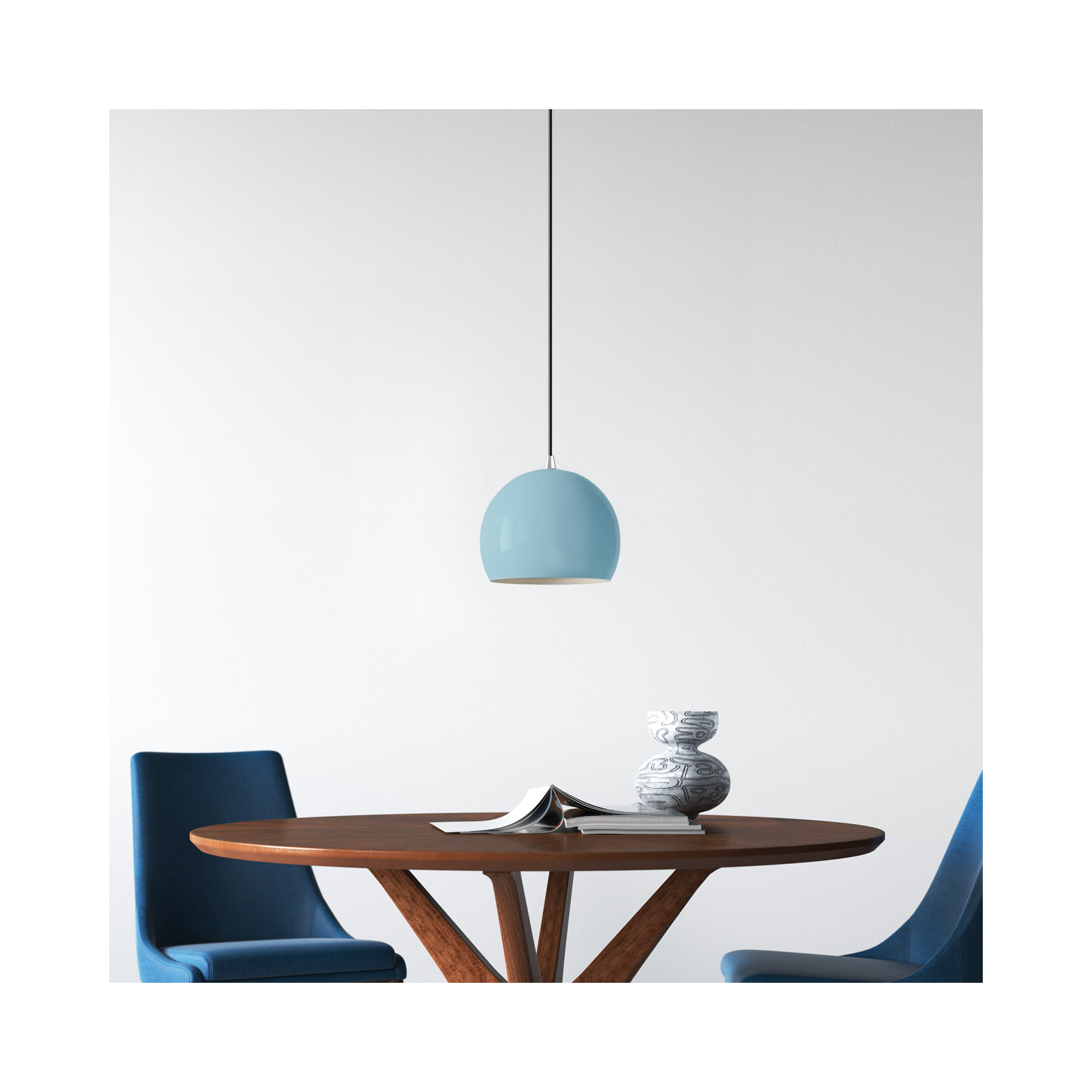 Schultz 10" W Metal 1-Light Single Globe Pendant , Shiny Baby Blue