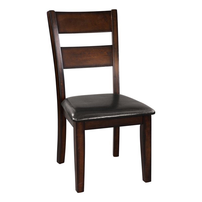 Chaises de salle à manger transitionnelles 2, placage de manguier, siège rembourré en similicuir, brun foncé, 38,2 po Hauteur du produit, 70% + 27% 3% structure en tissu Pu