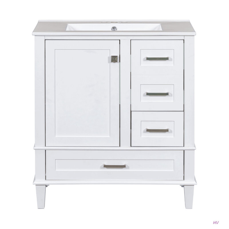 Ensemble de meuble-lavabo moderne avec lavabo 30 po, meuble-lavabo moderne avec porte à fermeture douce et 3 tiroirs, structure en bois massif