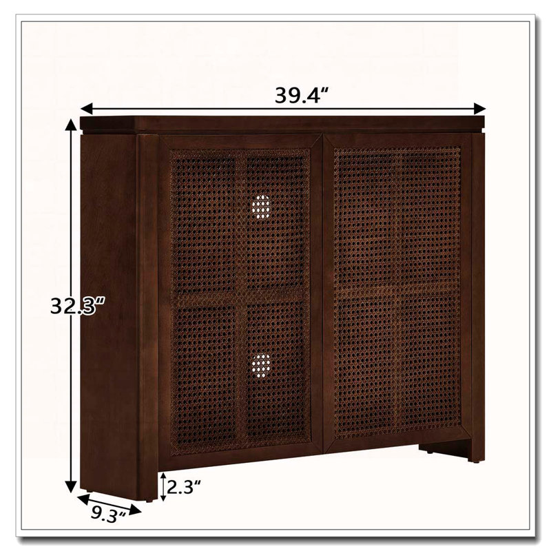 2-Door Rattan  Cabinet With Storage, Retro Coffee Bar Wine Bar Credenza For Living Room/Entryway/Kitchen, Brown