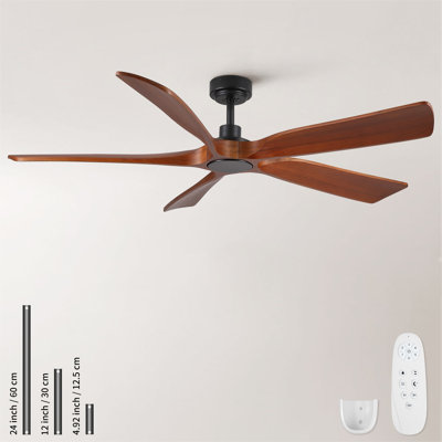 Modern 60'' Rustic Look Wood Black Ceiling Fan Without Light