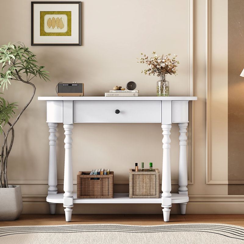 Console étroite avec coin incurvé, Blanc