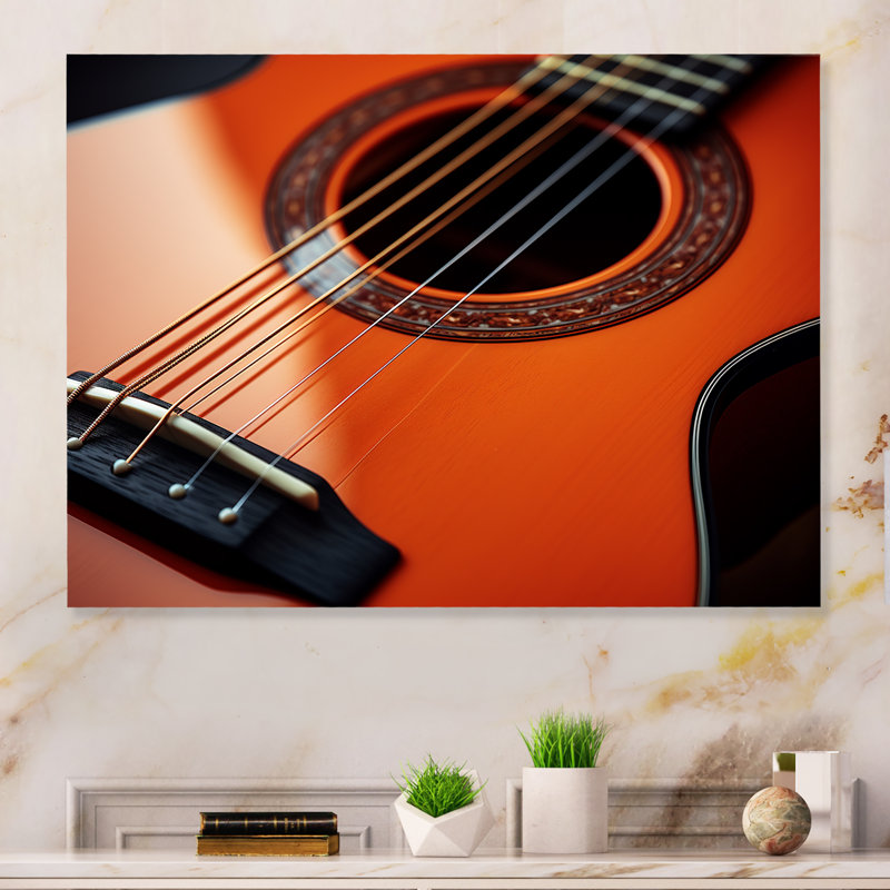 «Beautiful Orange Guitare I» sur métal, H 30 po x l 40 po x P 1,5 po