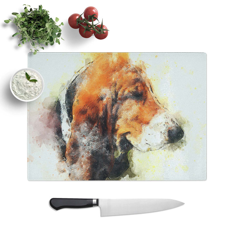 Tempered Glass Basset Hound Dog Chopping Board, 39 cm W x 28.5 cm L