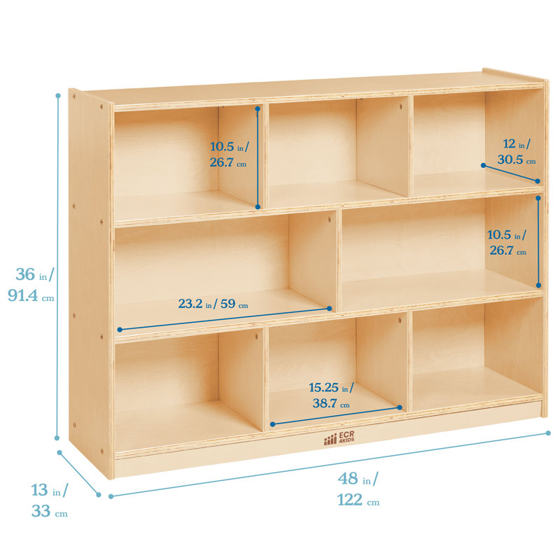 Natural Birch 8-Compartment Kids Storage Cabinet with Casters