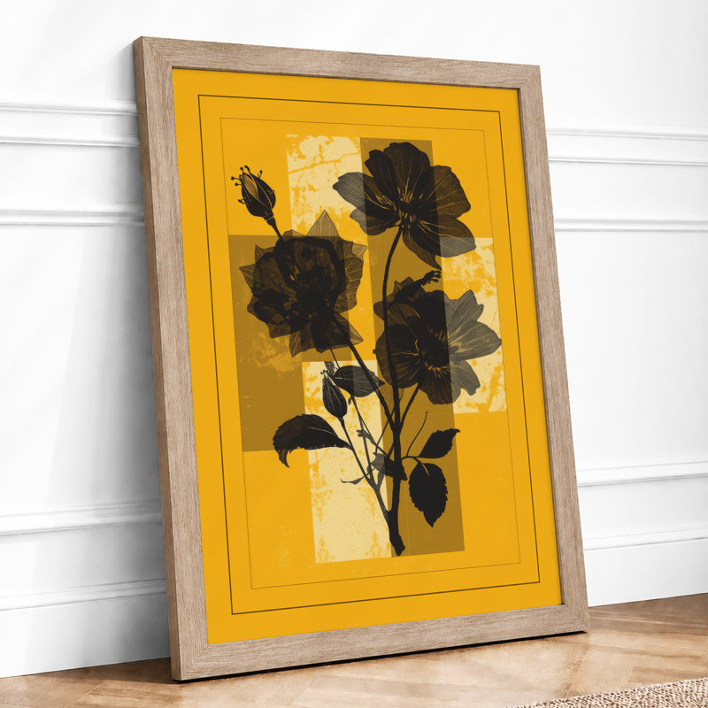 Silhouette Geraniums Botanical - Framed Print, A2 - 59.4 x 42.0 cm, Oak