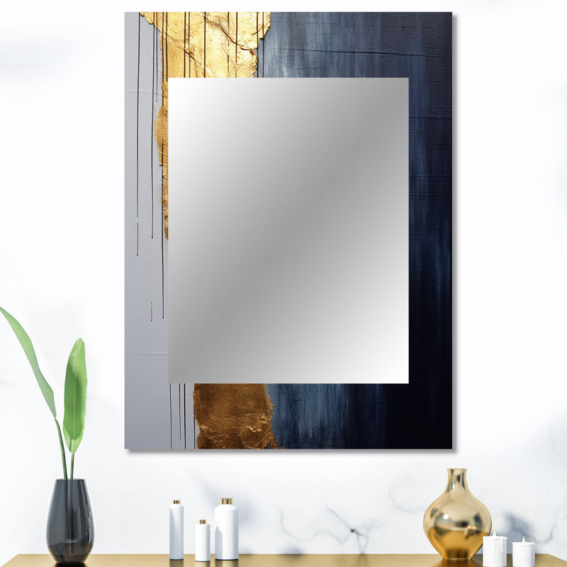 Une touche d'or et de rois bleus III - peinture abstraite grand miroir, miroir mural décoratif moderne, impression d'art en métal