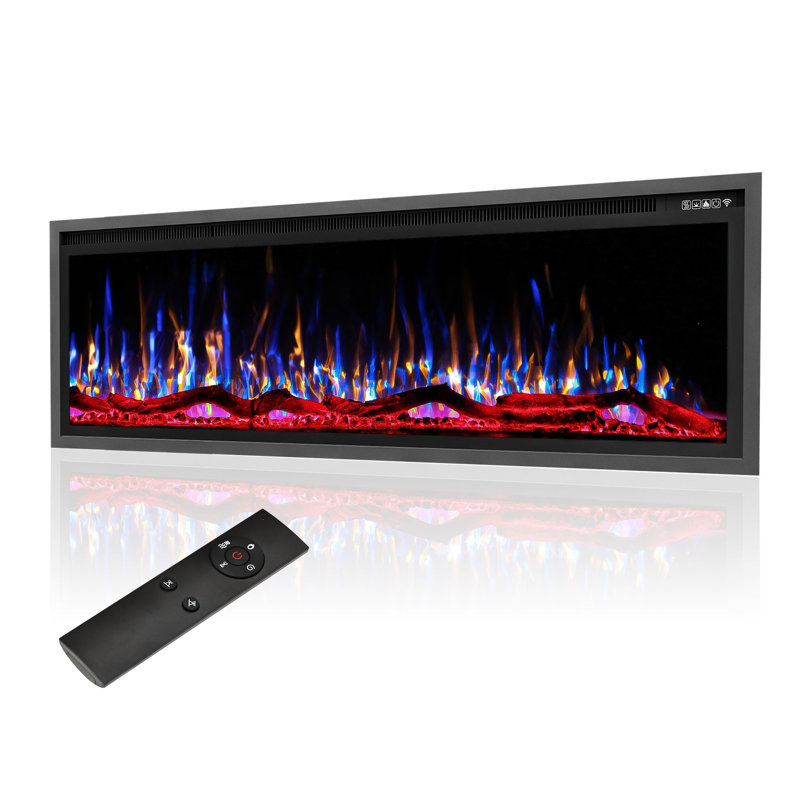 60" Wide Recessed and Wall Mounted Electric Fireplace - Linear 1500W Heater with Remote, 23.2" H X 60" W X 7.5" D