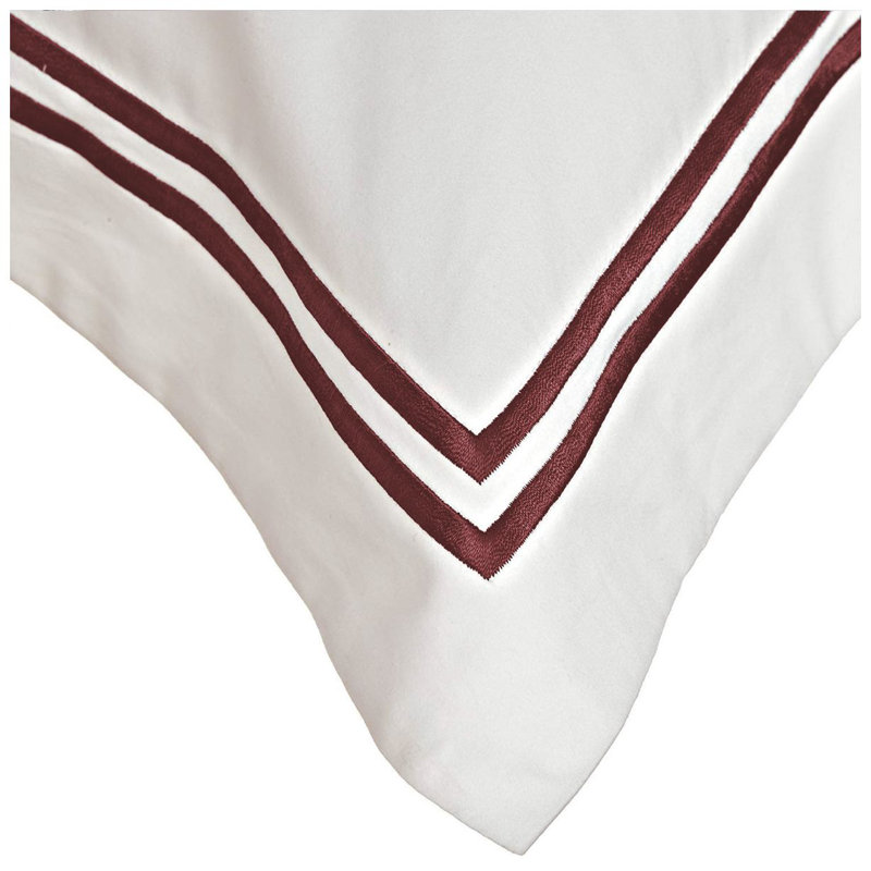 400TC Cotton Double Embroidery Sateen Solid Round Duvet Cover Set, White/Burgundy