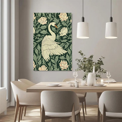 1Pc Framed Canvas Poster Print Swan pattern, floral vine background, Art Nouveau style Wall Art Decor, Perfect for Room Decor Living Room Bedroom Office Kitchen Bathroom Home Decor, Ideal Home Wall Decoration Gift