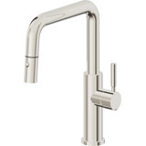 Corsano Contemporary Pull Down Kitchen Faucet with Button Sprayer Quad Spout and ST Series Handle