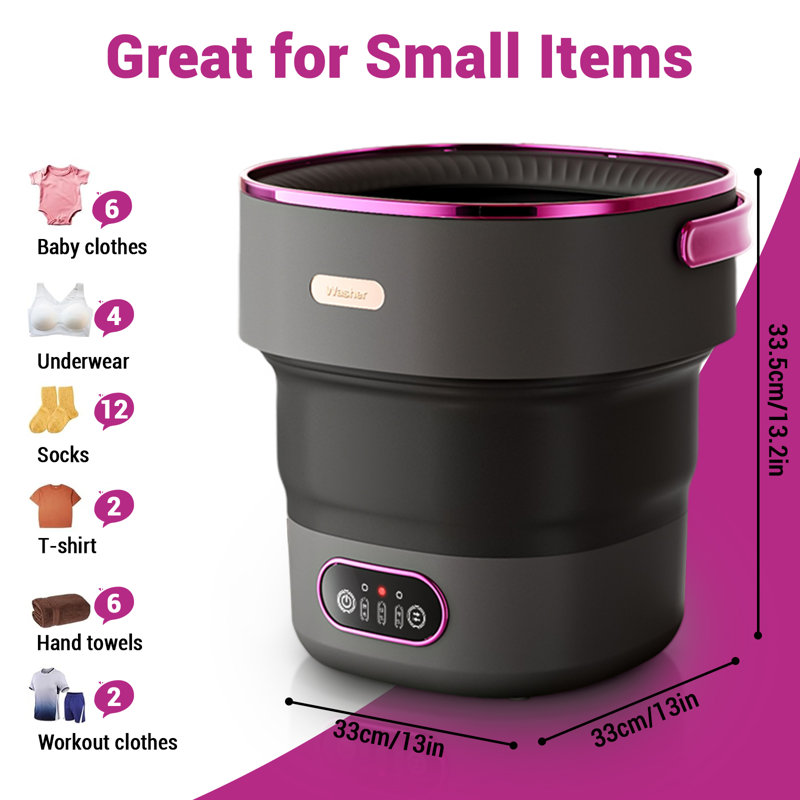 13L Collapsible Mini Washing Machine - 3 Cleaning Modes, Spin Basket, Portable Washer for Baby Clothes, Underwear, Socks, Travel, Apartment, Dorm, RV, Camping - Black Purple US Plug
