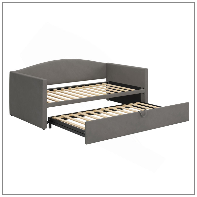 Daybed With Extended Pop Up Trundle, Upholstered Sofa Bed Daybed, Space-Saving Twin To King Design, Perfect For Guest Room, Velvet