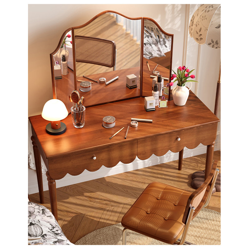 American‑style Vintage Boxwood Dressing Table with Mirror for Bedroom
