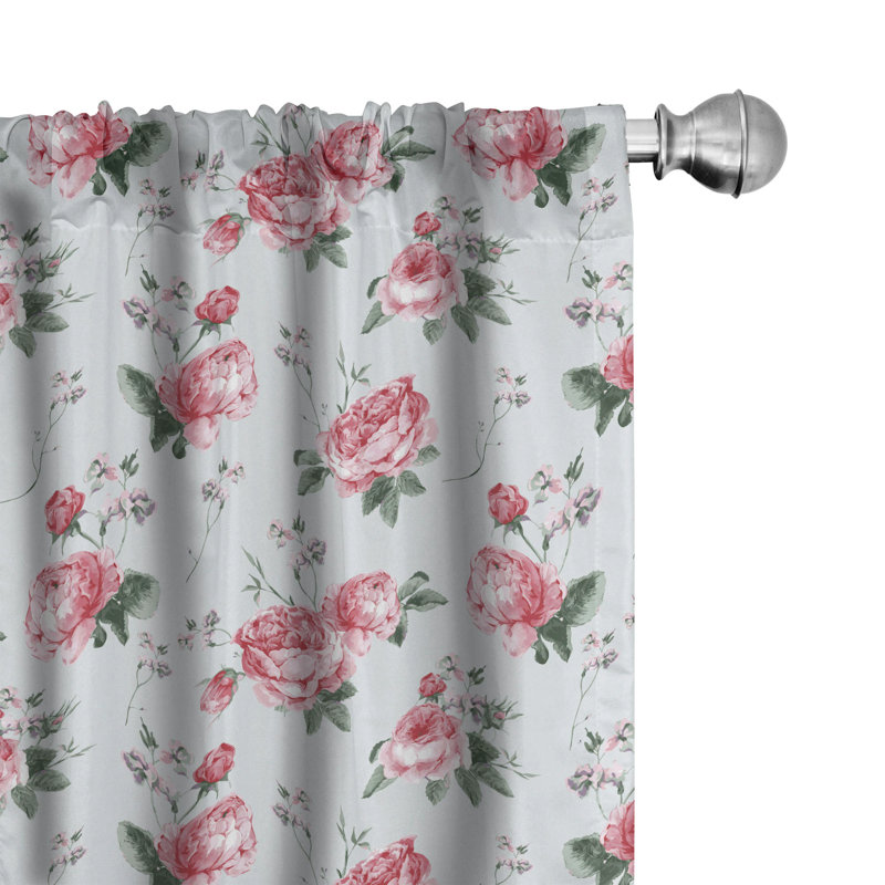 Blooming English Rose Semi-Sheer Rod Pocket Curtain Panels, 28" x 84"