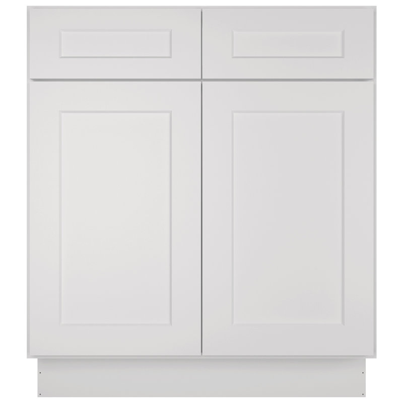 Armoire de base pour évier de cuisine prête à assembler avec tablettes réglables et fermeture en douceur, Blanc