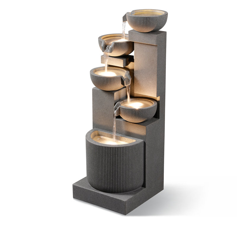 39.76” H 5-Tiers Cascading Bowls Outdoor Water Fountain