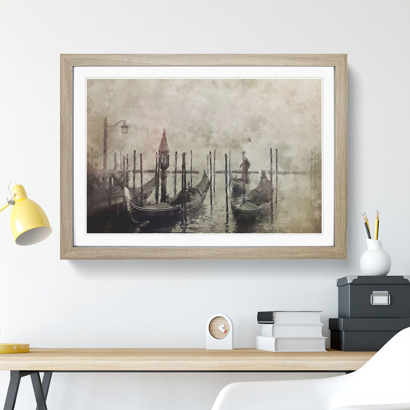 Gondolas in Venice Vol.1 - Picture Frame Painting, 48cm H x 65cm W x 2cm D, Oak Framed