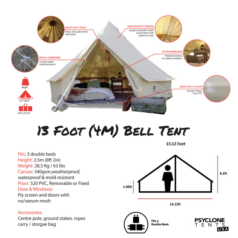 Beige 8-Person Alloy Steel Bell Camping Tent with PVC Floor