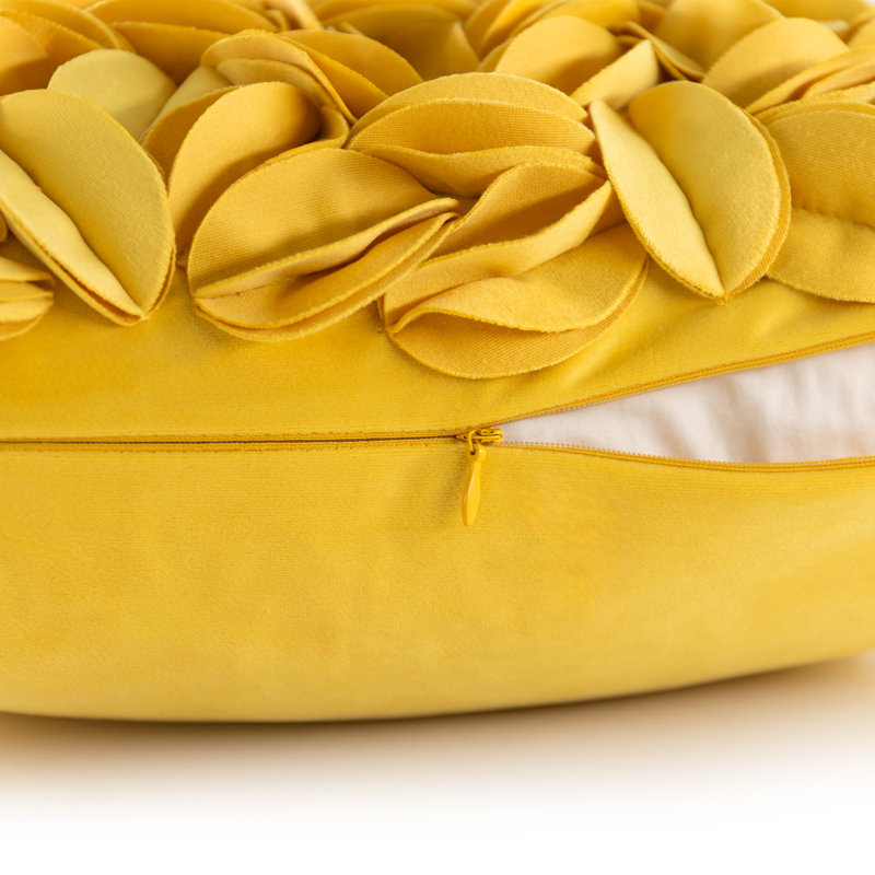 Housse de coussin brodée, Jaune - velours, H 18 po x l 18 po