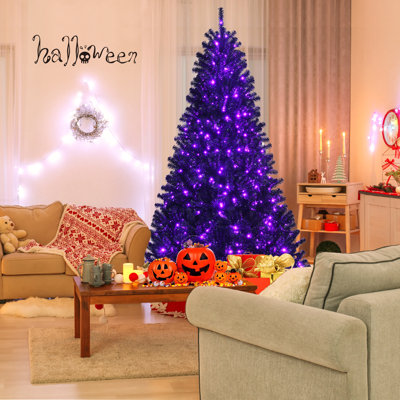 Arbre de Noël en PVC artificiel noir 72 po / 84 po avec lumières DEL