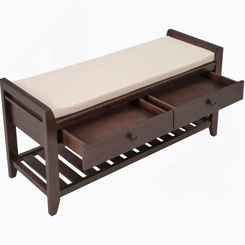 Shoe Rack With Cushioned Seat And Drawers, Multipurpose Entryway Storage Bench, Espresso