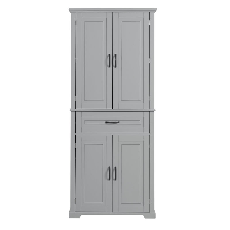 4 - Door Freestanding Bathroom Storage Cabinet With Drawers And Adjustable Shelves, Gray