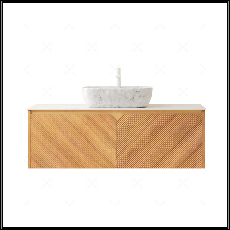 Meuble-lavabo de salle de bain avec rangement flottant, lavabo en marbre et plateau en pierre frittée, 48"