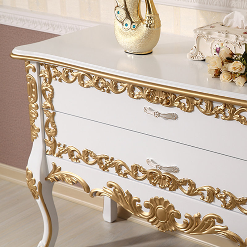 Elegant Carved Two-Drawer Cabinet, White