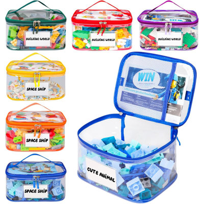 Paquet de 6 sacs de rangement pour jouets transparents avec porte-nom et pochette manuelle