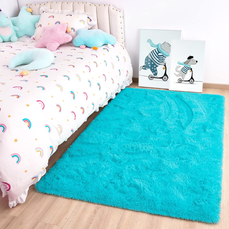 Noahas Door Mat Indoor Entrance,2X3 Shaggy Small Teal Blue Area Rug For Entryway,Non-Slip Fluffy Entry Bedroom Rug,Soft Plush Bedside Throw Kids Carpet