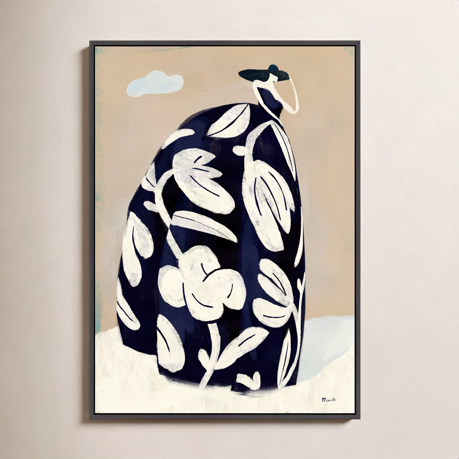 Black Dress Print by Marco Marella, Black Canvas Framed, 25" H x 17.5" W x 1.25" D