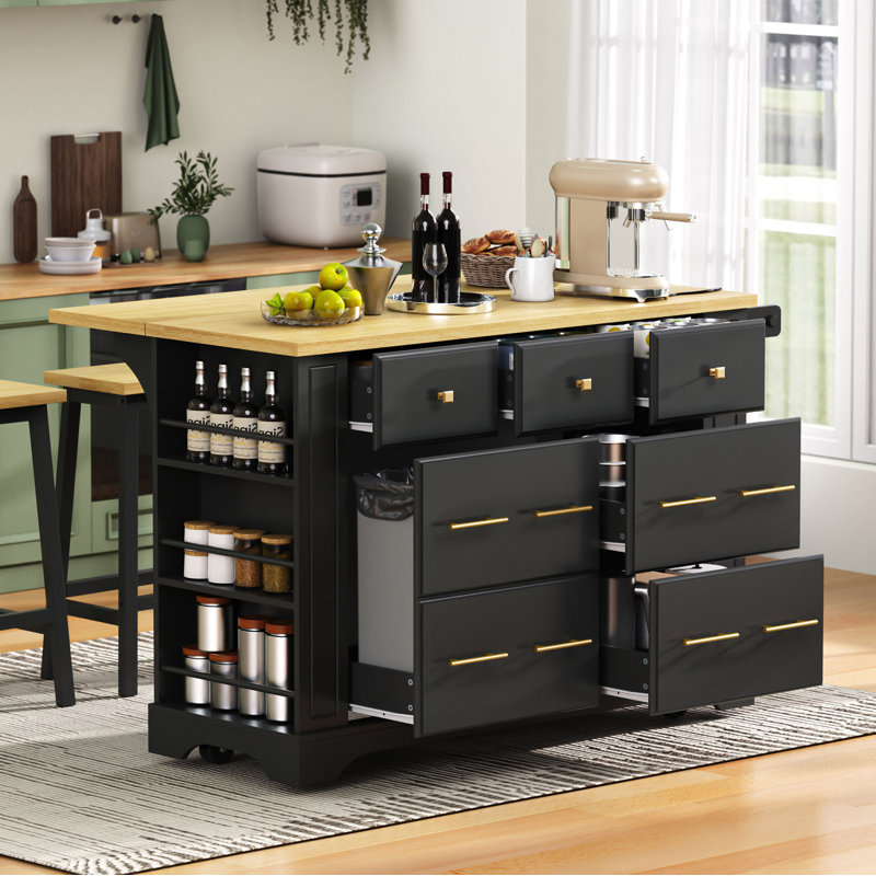 Kitchen Island With 6 Drawers, Black