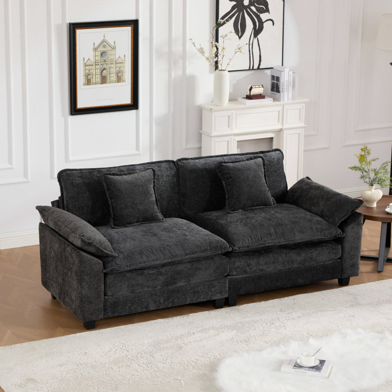 Grid Modular Oversized Deep-Seat Cloud Sofa, Modern Double-Layer Cushion Cloud Couch, Black, 33'' H × 82'' W × 30'' D
