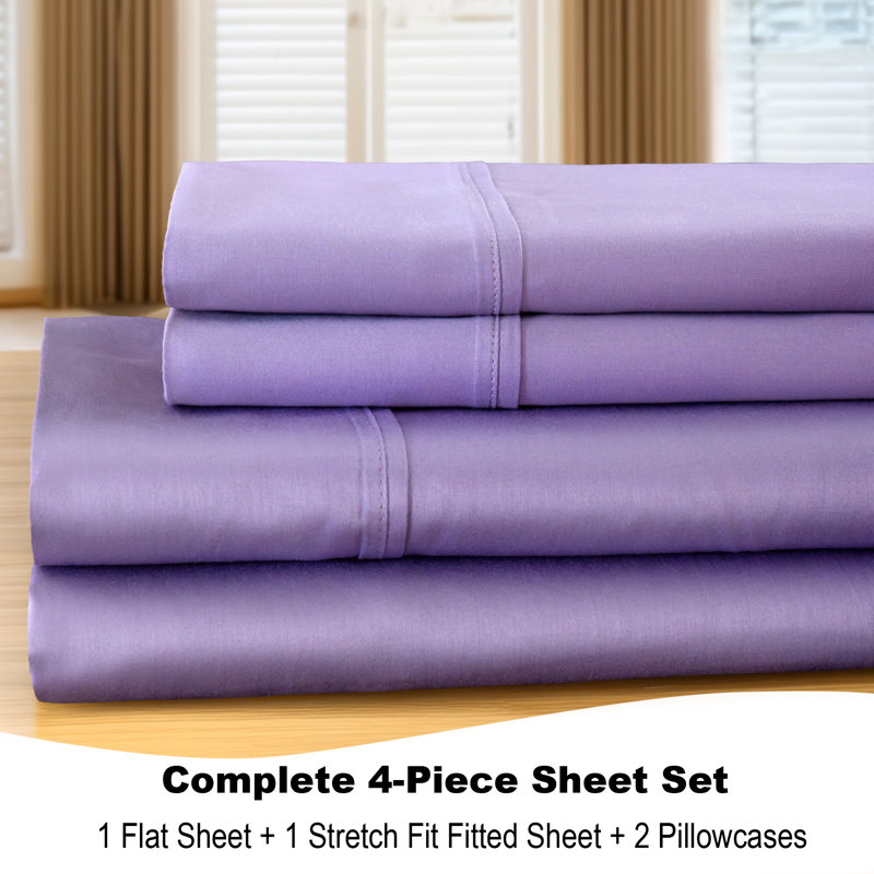 Anti-Wrinkle Soft Microfiber BedTite Tight Grip Sheet Set, King Sheet Set with 2 Pillowcases, Lilac