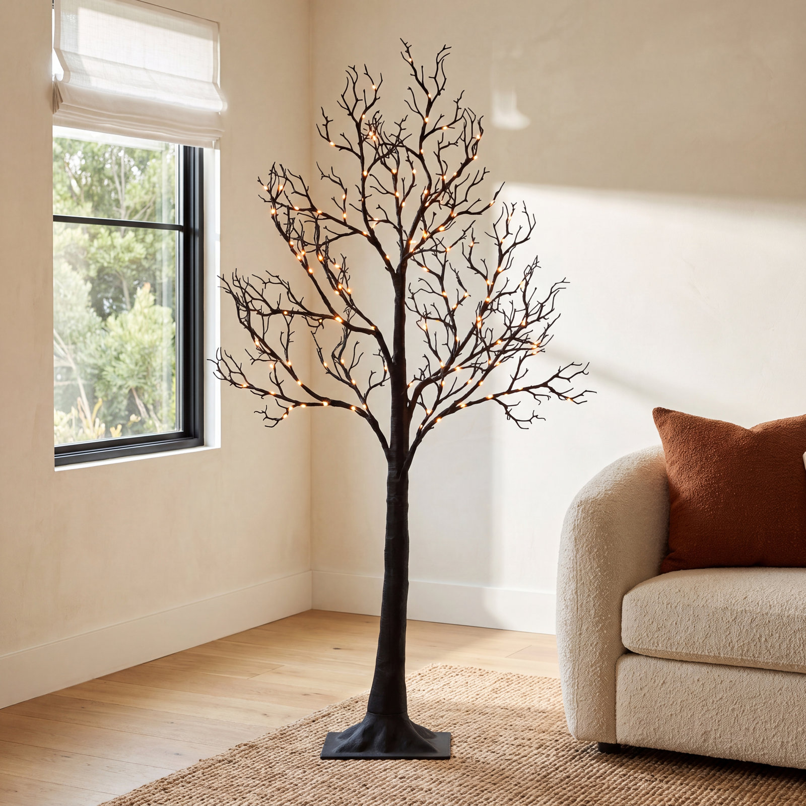 Halloween Tree With Lights 150 Orange Fairy Lights, 4TF Tell Black Glittered Tree Lights Pull In For Indoor And Outdoor Halloween Party Decoration