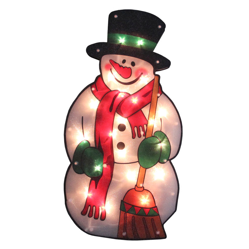 17.5" Lighted Snowman with Broom Winter Window Silhouette