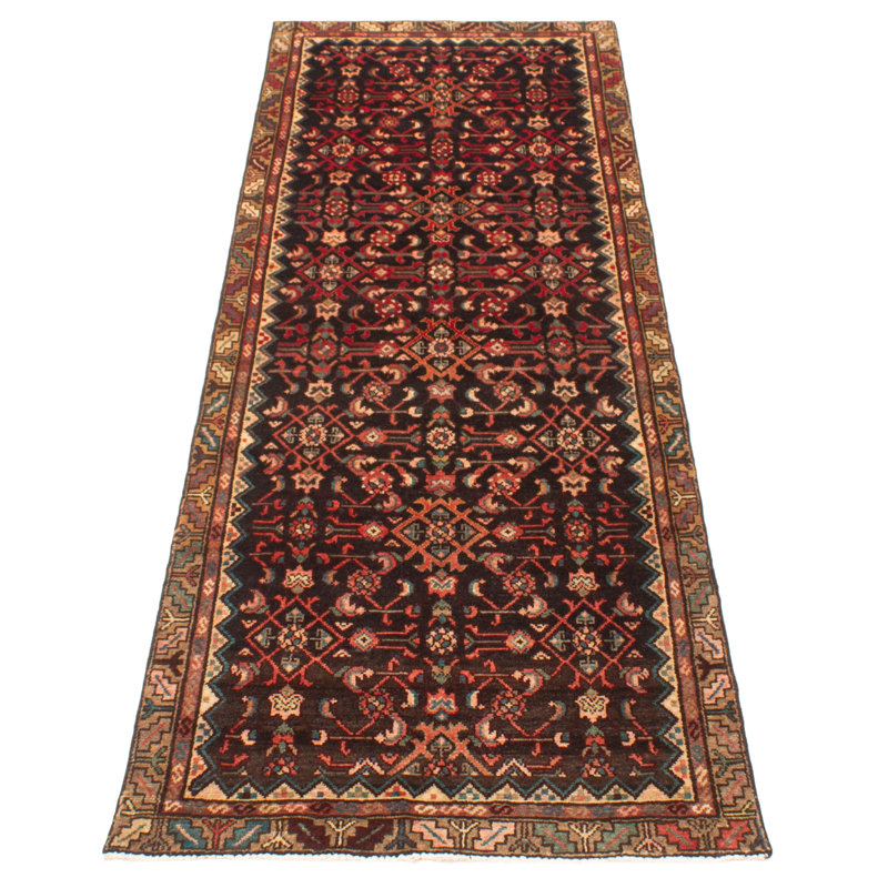 Tapis noir fait à la main de conception unique 3 pi 3 po x 9 pi 3 po Andelz