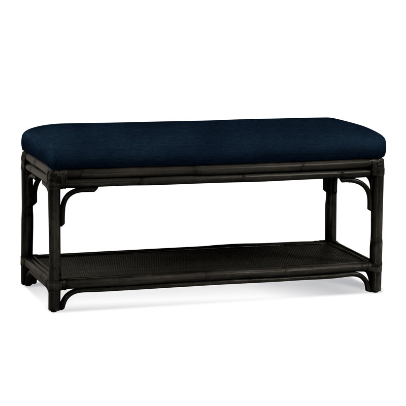 Summer Retreat Wicker Shelf Storage Bench, Antique Black, Gray Sugar Performance; 0863-84