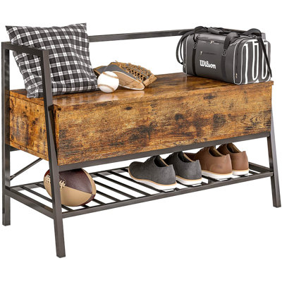 Industrial Shoe Storage Cabinet Bench with 2-Tier Shelves, Stool with Hidden Storage Space, for Entrance 
